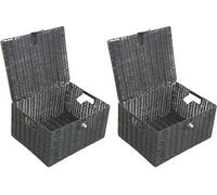 Arpan Resin Woven Storage Basket with Lid & Strap Lock, Black Large, Set of 2, Hand Woven on Metal Frame, Storage Box with Handles, 36 x 28 x 18.5cm