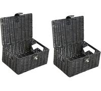 Arpan Pack Of 2 Resin Woven Storage Hamper Basket Box With Lid & Lock (Black - Small)