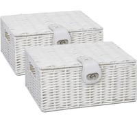 Arpan Pack Of 2 Resin Woven Storage Hamper Basket Box With Lid & Lock (Black - Small)