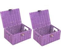 Arpan Pack Of 2 Resin Woven Storage Hamper Basket Box With Lid & Lock (Purple -Small)