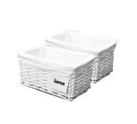 Arpan Medium White Wicker Storage & Hamper Basket with White Cloth Lining - Medium Baskets for Xmas, Wedding, Confetti & Parties, Snack Basket, Wicker Baskets (Medium Pack of 2)