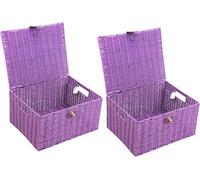 Arpan Pack Of Resin Woven Storage Hamper Basket Box With Lid & Lock (Purple - Large)
