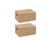 Paper Rope Storage Hamper Basket With Lid - Ideal For Home/Office & Gifts Hamper (Natural - Small - Pack of 2) Arpan Natural L