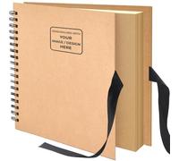 ARPAN Personalised Image Scrapbook Album Spiral Bound Photo Album 100 Pages Thick Paper DIY Memory Book for Wedding Birthday Travel Art Craft 26 x 25.5 cm Ribbon Closure (Brown Cover-Brown Page)