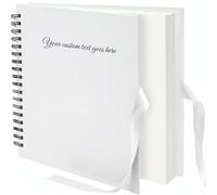 ARPAN Personalised Text Scrapbook Album Spiral Bound Photo Album 100 Pages Thick Paper DIY Memory Book for Wedding Birthday Travel Art Craft 26 x 25.5 cm Ribbon Closure (White Cover-White Sheet)