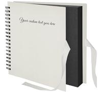 ARPAN Personalised Text Scrapbook Album Spiral Bound Photo Album 100 Pages Thick Paper DIY Memory Book for Wedding Birthday Travel Art Craft 26 x 25.5 cm Ribbon Closure (Grey Cover-Black Sheet)