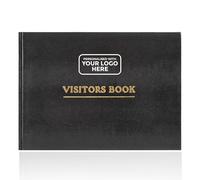 Arpan Personalised Visitor Book - Guest Register for Business, Office, Schools & Hotels | Visitors Book Hardback, Sign in and Out, Comments Book & Personalised Guest Book (Black - Custom Logo)