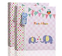 2 x Arpan 6x4 Inch Baby Slip in Case Memo Photo Album for 200 Photos Pink Elephant Kids
