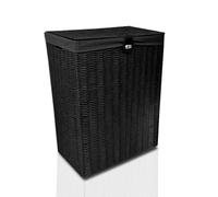 Arpan Resin Laundry Clothes Basket with Lid, Lock and Lining Storage Basket with Removable Lining (Black - Medium)
