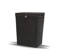 Arpan Resin Laundry Clothes Basket with Lid, Lock and Lining Storage Basket with Removable Lining (Black - Medium)