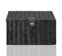 ARPAN Resin Woven Storage Basket Box with Lid & Lock, Black, 1, Large