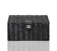 ARPAN Resin Woven Storage Basket Box with Lid & Lock, Black, 1, Small