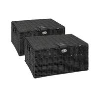 ARPAN Resin Woven Storage Basket Box with Lid & Lock, Black, 2, Large