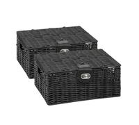 ARPAN Resin Woven Storage Basket Box with Lid & Lock, Black, 2, Small