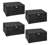 ARPAN Resin Woven Storage Basket Box with Lid & Lock, Black, 4, Medium