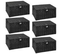 ARPAN Resin Woven Storage Basket Box with Lid & Lock, Black, 6, Large