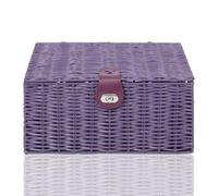 ARPAN Resin Woven Storage Basket Box with Lid & Lock, Purple, 1, Medium