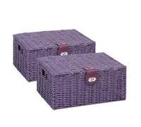 ARPAN Resin Woven Storage Basket Box with Lid & Lock, Purple, 2, Medium
