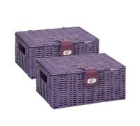 ARPAN Resin Woven Storage Basket Box with Lid & Lock, Purple, 2, Small