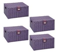 ARPAN Resin Woven Storage Basket Box with Lid & Lock, Purple, 4, Small