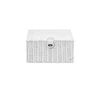Arpan Large Resin Woven Storage Basket Box With Lid & Lock - White