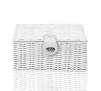 ARPAN Resin Woven Storage Basket Box with Lid & Lock, White, 1, Small