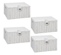 ARPAN Resin Woven Storage Basket Box with Lid & Lock, White, 4, Small