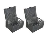 Arpan Resin Woven Storage Basket with Lid & Strap Lock, Black Large, Set of 2, Hand Woven on Metal Frame, Storage Box with Handles, 36 x 28 x 18.5cm