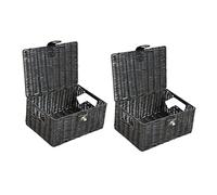 Arpan Pack Of 2 Resin Woven Storage Hamper Basket Box With Lid & Lock (Black - Small)