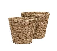 ARPAN Set of 2 Seagrass Waste Paper Bins - Stylish Wicker Bin Basket for Home, Office, Lounge or Bedroom | Round Woven Rattan Bin - Durable Small Wicker Waste Paper Baskets Ideal for Modern Interiors