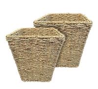 ARPAN Set of 2 Seagrass Waste Paper Bins - Stylish Wicker Bin Basket for Home, Office, Lounge or Bedroom | Square Woven Rattan Bin - Durable Small Wicker Waste Paper Baskets Ideal for Modern Interiors