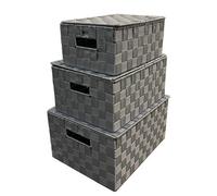 Arpan Set of 3 Grey Nylon Hand Woven Storage Baskets Boxes