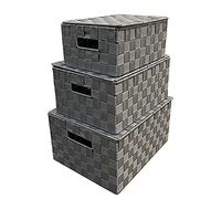 Arpan Set of 3 Grey Nylon Hand Woven Storage Baskets Boxes