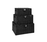 ARPAN Set of 3 Resin Woven Storage Basket Box With Lid & Lock (Black)