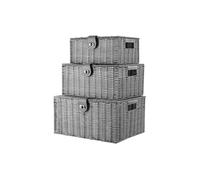 Arpan Set of 3 Resin Woven Storage Basket Box With Lid & Lock in Grey | Size: Small Arpan Grey S