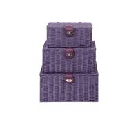 Arpan Set of 3 Resin Woven Storage Basket Box With Lid & Lock in Purple | Size: Small Arpan Purple S