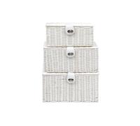 Arpan Set of 3 Resin Woven Storage Basket Box With Lid & Lock in White | Size: Small Arpan White S