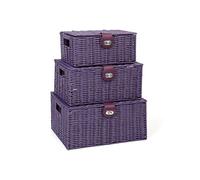 ARPAN Set of 3 Resin Woven Storage Basket Box With Lid & Lock (Purple)