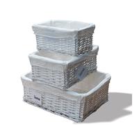 Arpan Set Of 3 White Wicker Gift Hamper Storage Basket With White Cloth Lining