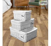 Arpan Set Of 3 White Wicker Gift Hamper Storage Basket With White Cloth Lining