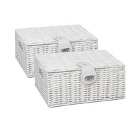2 x Arpan Resin Woven Storage Hamper Basket Box With Lid & Lock (White - Small)