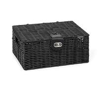 Arpan Small Resin Woven Storage Basket Box With Lid & Lock - Black