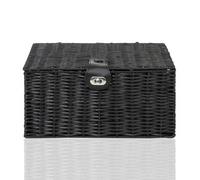 Arpan Small Resin Woven Storage Basket Box With Lid & Lock - Black