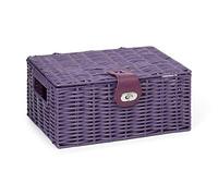 ARPAN Small Resin Woven Storage Basket Box With Lid & Lock - Purple