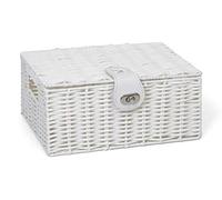 ARPAN Small Resin Woven Storage Basket Box With Lid & Lock - White