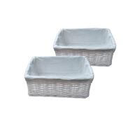 Arpan Small White Wicker Storage & Hamper Basket with White Cloth Lining - Baskets for Xmas, Wedding, Confetti & Parties, Snack Basket, Wicker Baskets (Small Pack of 2)