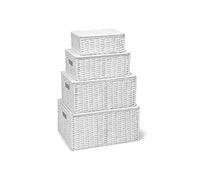 ARPAN Storage Basket Hamper (Set of 4) - Storage Bin with Lid & Insert Handle for Easy Carrying - Convenient Storage Organiser Box - Including Small, Medium, Large, Extra Large (White)