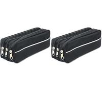 ARPAN Triple Pocket Zip Rectangular Large Fabric Pencil Case - School Make-Up (Black) (Pack of 2)