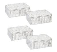 ARPAN White Paper Rope Storage Basket with Lid & Insert Handles, Woven Storage Hamper Organiser Box for Bedroom, Bathroom, Nursery, Living Room & Home Storage (4, Small)