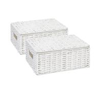 ARPAN White Paper Rope Storage Basket with Lid & Insert Handles, Woven Storage Hamper Organiser Box for Bedroom, Bathroom, Nursery, Living Room & Home Storage (2, Medium)